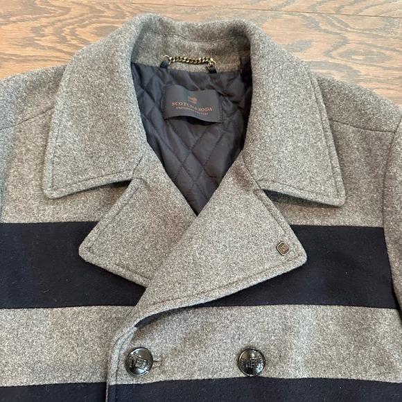 Scotch & Soda Men’s Gray and Navy Wool Peacoat Size XL - Picture 4 of 14